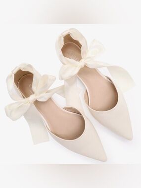 Kailee P Ribbon Tie Flats 8.5 Ivory Satin